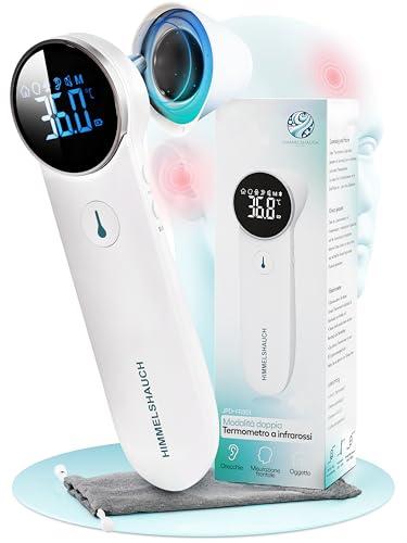 HIMMELSHAUCH MEDICAL Termometro Febbre Auricolare e Frontale | Misuratore 3 in 1 | Termometro Neonato, Bambino e Adulto | Termometro Digitale Infrarossi Frontale | Termometro Orecchio Bambini