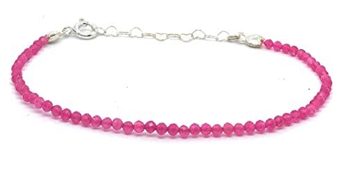 Bracciale da donna Pink Jade pietre naturali semipreziose spessore 2 mm Argento 925 regolabile da 16cm a 19cm.