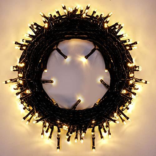 Luce di Natale 120 LEDs 15m Stringa Luci, Interno da Esterno Funzione di Memoria con 8 Modalità Estensibile Natalizie Catene Luminose Decorazione per Alberi Halloween Festa Nozze - Bianco Caldo
