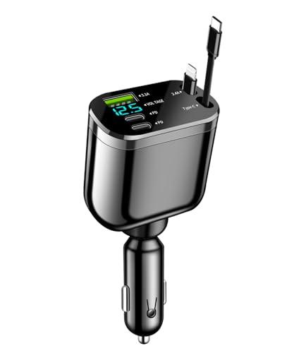 Caricatore Auto USB C Auto 82W 5-in-1 con Retrattile PD 3.0 | Ricarica Rapida per iPhone 16 15 14 13 12 Pro Max, iPad, Galaxy S25 S24 Ultra, Tablet, GPS (Nero)
