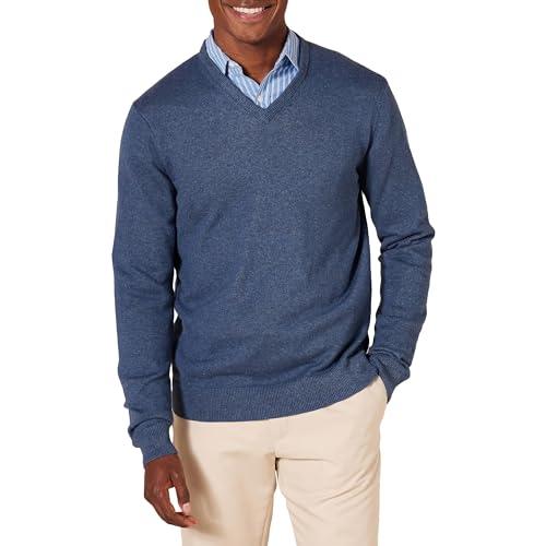 Amazon Essentials Maglione Pullover con Scollo a V (Disponibile in Taglie Big & Tall) Uomo, Blu Puntinato, L
