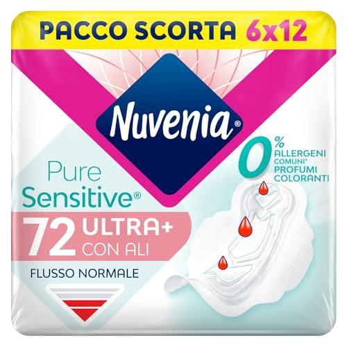 Nuvenia, Assorbente Pure Sensitive Ultra Giorno con Ali, Assorbenti per Flusso Normale, Confezione da 72 Assorbenti