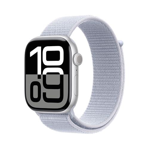 Apple Watch Series 10 GPS, Cassa 46 mm in alluminio color argento con Sport Loop nuvola azzurra