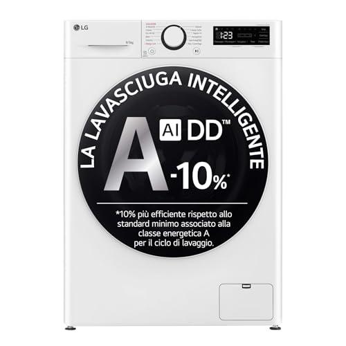LG D2R5S09TSWW Lavasciuga slim 9/5kg AI DD, Classe E, 1200 giri, TurboWash 360, Vapore