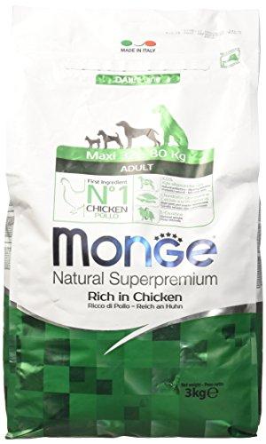 Monge Natural Superpremium Adult Rich in Chicken, Cibo per Cani di Tutte Le Razze (Cibo Secco per Cani tra 32 e 80 kg, con Pollo, Molto Ricco di Fibre e vitamine, 3 kg)