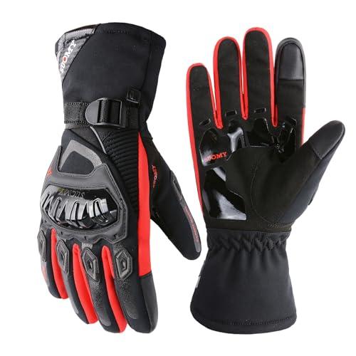 TAGVO Guanti Moto Invernali Caldi Antivento Impermeabile, Protezione nocche Dita palmari Guanti da Equitazione Moto Touch Screen Funzione, Manicotto Ben Cucito con Polsino Ben Aderente