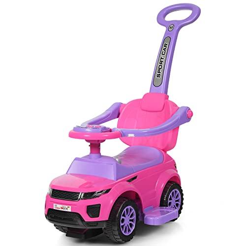 COSTWAY 3 in 1 Macchina Cavalcabile a Spinta per Bambini, con Clacson Musica Luce Portaoggetti Sotto Sedile, Auto a Spinta per Bambini di 1-3 Anni (Rosa)
