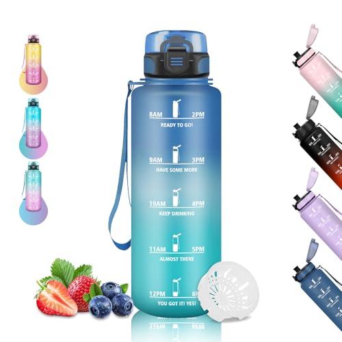 Borraccia, Borraccia 1,5 litri, Borraccia Palestra Senza Perdite, Borraccia Graduata, Facile da Pulire, Borraccia Motivazionale con Scala Temporale, Borracce per Yoga, Campeggio, Corsa, Escursionismo
