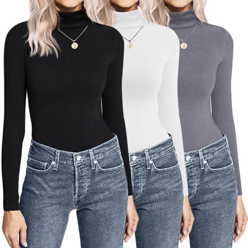 Ekouaer Thermal Maglia Termica Donna Sportiva Maglietta Manica Lunga Invernale Magliette Termiche, Nero/Bianco/Grigio, S