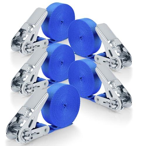 Lociban 5 Pezzi 6m Cinghie A Cricchetto,Cinghie Di Fissaggio da 6mx 25mm,Sicura Del Carico Resistenza Fino a 800kg,Cinghia Fissaggio Per Moto Bicicletta Mobili