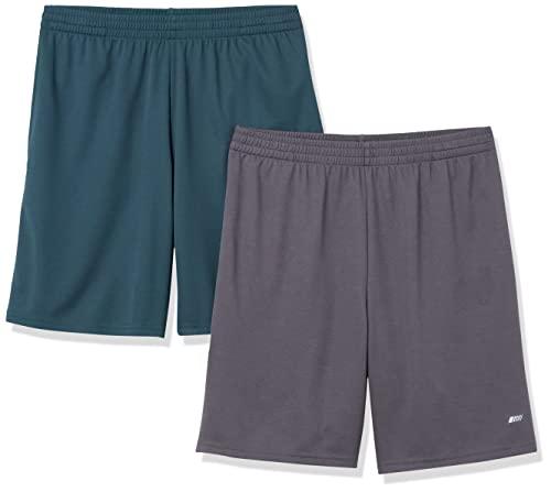 Amazon Essentials Pantaloncini da Allenamento Sportivi Tecnici ad Alte Prestazioni per Palestra e Basket, vestibilità Ampia Uomo, Pacco da 2, Carbone/Verde Scuro, M