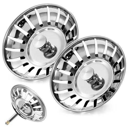 Tomario 2 confezioni di cesti per lavello, 82 mm, in acciaio inox, filtro per lavello con funzione di tappo, tappo regolabile per lavello 48-110 mm eccentrico, accessori per lavello da cucina