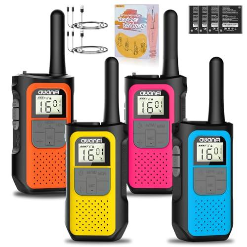 AWANFI 4 Pezzi Walkie-Talkie, Walkie Talkie Ricaricabile con 1200mAh Batteria, Walkie-Talkies per Bambini Adulti, 16 Canali/VOX/Cavo USB-C, Walky Talky Lungo Raggio per Campeggio Escursioni
