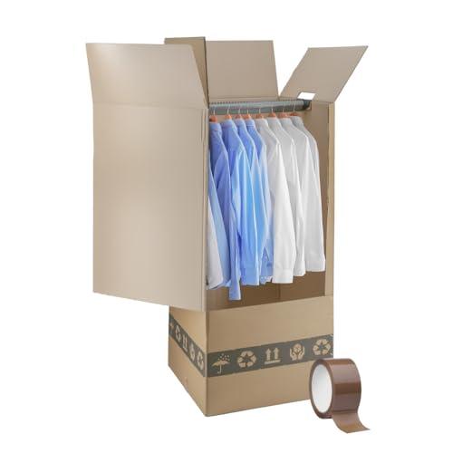 IMBALLAGGI 2000 - Scatole Cartone Porta Abiti con Barra Appendiabiti - 50x50 cm h 110 cm - Scatoloni Doppia Onda per Trasloco Armadio - Confezione da 1 Pezzo + 1 Nastro Adesivo Omaggio