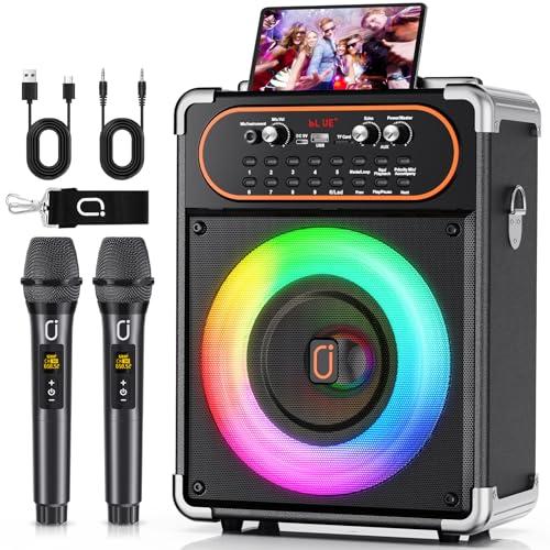 HWWR Karaoke, altoparlante portatile Bluetooth 5.3 con 2 microfoni wireless per adulti, sistema PA con regolazione eco, supporto TWS/TF Card/USB/AUX/TV collegato, per feste a casa, palcoscenico