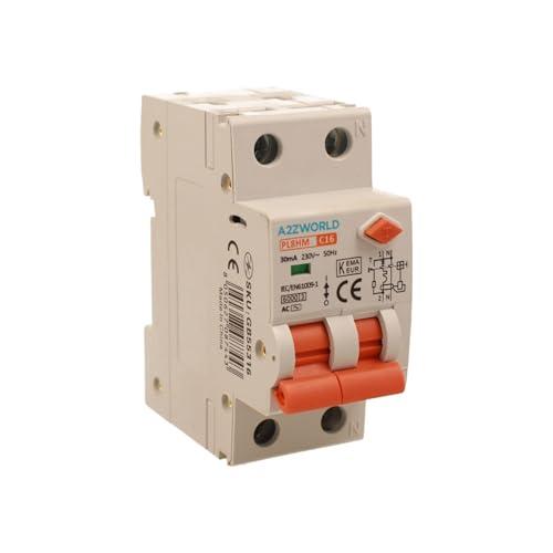 Interruttore Magnetotermico Differenziale 30mA 16A C16, RCBO Tipo AC Curva C, 1P+N 6kA 30mA, 2 Moduli DIN