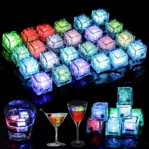 Set di 24 cubetti di ghiaccio a LED: riutilizzabili Flash LED Ice Cube, cubetti di ghiaccio luminosi con luce LED, cubetti di ghiaccio lampeggianti con luce, cubetti di ghiaccio colorati per matrimoni
