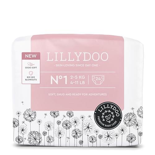 Pannolini LILLYDOO delicati sulla pelle - taglia 1 (2-5 kg), 24 unità, protezione contro le fuoriuscite, morbidi, senza profumi & lozioni e dermatologicamente testati
