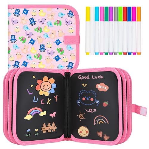 Tarnel Portatile da Disegno per Bambini, Doodle Disegno Giocattoli per Bambini, Riutilizzabile Libro di Pittura per Bambini, 12 Penne Colorate Cancellabili,14 Pagine (rosa)