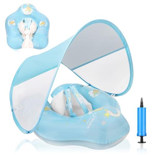 LOOWARTS Salvagente Neonato 2 3 anni,Ciambella Neonato mare 6-36 mesi, Salvagente Neonato con Parasole e Seggiolino di Sicurezza,Piscina Salvagente Bambini Gonfiabile UPF50+ Protezione UV.