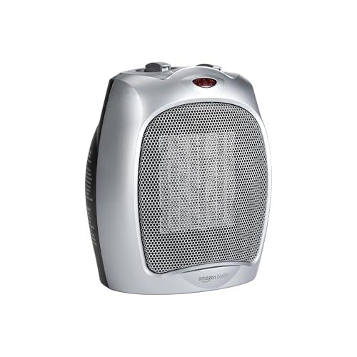 Amazon Basics Termoventilatore in ceramica da 1800 Watt con termostato regolabile - Argento
