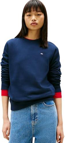 Tommy Jeans Tjw Reg S Flag Crew Dw0Dw19959, Felpa Pullover, Donna, Blu (Dark Night Navy), XL