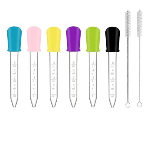 Pipette Contagocce, 6 Pezzi 5ml Pipette Contagocce in Silicone, Pipette Contagocce Plastica con 2 Spazzola di Pulizia, Dispenser Liquido, per DIY, Piante, Artigianato