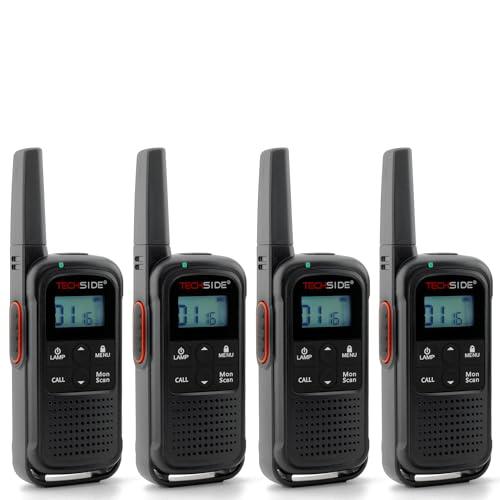 TechSide TS-T3 Go Ricetrasmittente PMR446, 16 Canali, Portata 10 km, Ricarica USB-C, con Torcia LED, 4 Pezzi