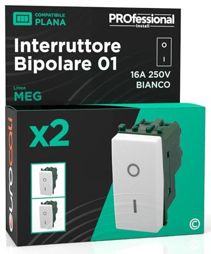 Interruttore Bipolare di Corrente 16A 250V I/O Compatibile con Vimar Plana a Incasso da Muro Frutti Elettrici Colore Bianco - Confezione da 2