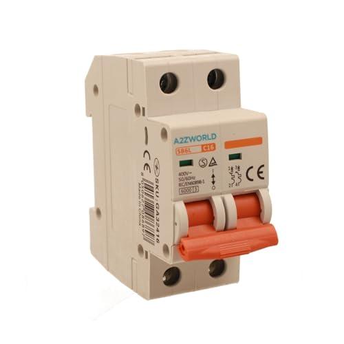 Interruttore Magnetotermico 16A C16, Bipolare 2P, Curva C 6kA, 2 Moduli DIN 220V AC, Certificato IEC60898-1, Serie SB6L