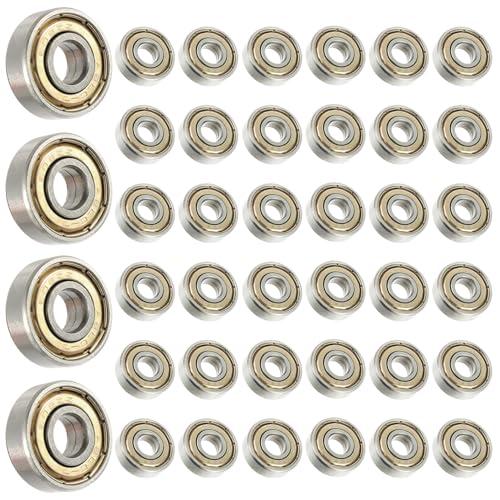HUAREW 40 Pezzi 608 ZZ Cuscinetto A Sfera, Cuscinetti a Sfera in Miniatura, Miniature Groove Cuscinetti a Sfere, per Skateboard, Scooter, Pattini in Linea (8 mm x 22 mm x 7 mm)
