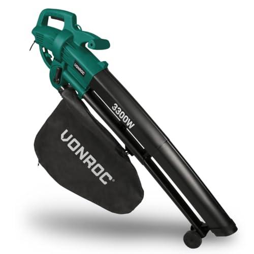 VONROC Soffiatore elettrico - Soffiatore foglie con sacco 3300W 3-in-1 – Trituratore Aspiratore – Potente e Leggero per Giardino e Terrazzo