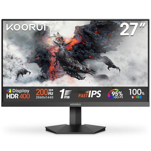 KOORUI G2721P 27 Pollici Gaming Monitor, Quad HD 1440p Computer Monitors 2k,Fast IPS, 200Hz, 1ms, HDMI(2.0)*2, Sync Adaptive Tecnologia, VESA (75mm*75mm) Compatibile, Eye Care, Inclinazione Regolabile