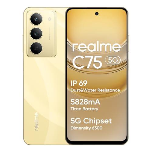 realme C75 5G Smartphone, 8+256GB, Batteria Titan da 5828 mAh, Chipset Dimensity 6300 5G, Display con Modalità comfort visivo da 120 Hz, Fotocamera AI da 50 MP, Oro