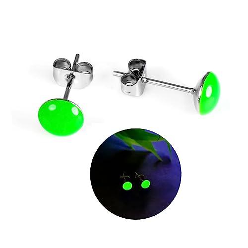 Orecchini a Lobo Fosforescenti 6 mm. in Acciaio Inossidabile che si Illuminano al Buio Ipoallergenici Orecchini per Donne e Ragazze, Elesea Gioielli (Verde Neon, 6 mm)