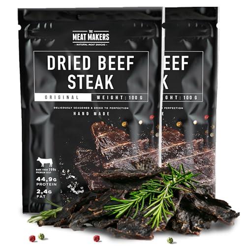 The Meat Makers Original Dried Beef Jerky Steak (200 g) – Carne Secca di Manzo, Carne Essiccata per Umani. Snack di carne secca ad alto contenuto proteico.