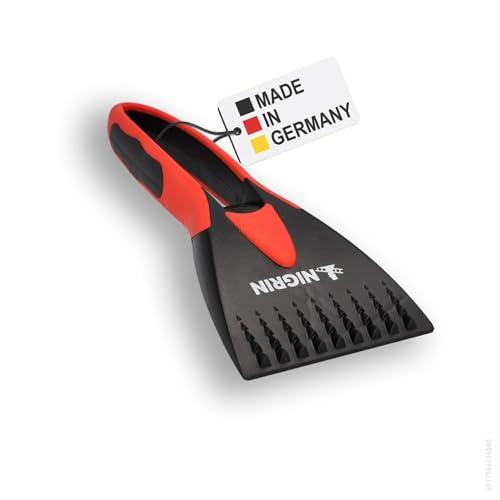 Nigrin Raschietto per Ghiaccio per Auto, per Inverno, Manico ergonomico Morbido, Denti per Rompere Il Ghiaccio, Colore: Nero e Rosso, 1 Pezzo