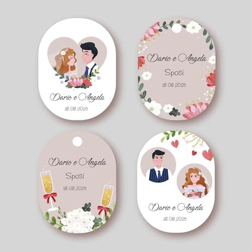 Set di 20 ETICHETTE con foro o senza, personalizzabili con nomi e data oppure con un testo a scelta ideali per i tuoi eventi. Prodotto già tagliato e stampato nella nostra officina creativa. LB002