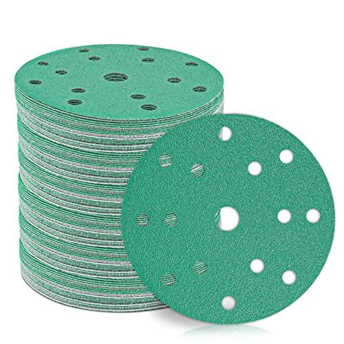 STEBRUAM 150mm Dischi Abrasivi Grana da 60/80/120/180/400 Graniglie Ideale Heavy Duty dorso Carta vetrata per levigatrice orbitale – 50 Pezzi