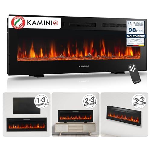 KAMINIO Camino elettrico MARLON - Caminetto elettrico 3-in-1 con riscaldamento, effetto fiamma 3D, 12 colori di fiamma, telecomando (50 pollici)