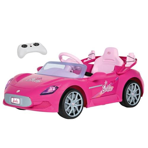 Barbie Auto Elettrica Sportiva, 12V, Rosa, con Sedile in Pelle Sintetica, Luci LED, Portiere Apribili, per Bambini