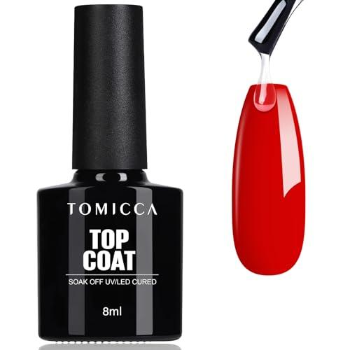 TOMICCA No Wipe Top Coat, Top Coat Shiny UV Gel Smalto Soak-Off UV / LED Smalto Gel Regalo per Salone Unghie Fai da Te Home, 8 ml