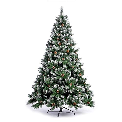 Nataland Albero di Natale Artificiale Verde Innevato Con Pigne, Modello Aspen Altezza 210 Cm, Abete Super Folto con Effetto Realistico e Rami Con Aghi Anticaduta