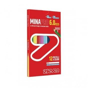 SEVEN Pastelli Scuola Minapro 6.0 - Scatola 12 Pz, 12 Pastelli a colori con spazio nome personalizzabile, Bambini e Ragazzi