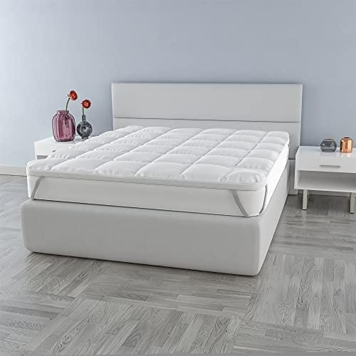 TOPPER PLUS TRAPUNTATO CON ELASTICI, Bianco, Matrimoniale 160x195 cm
