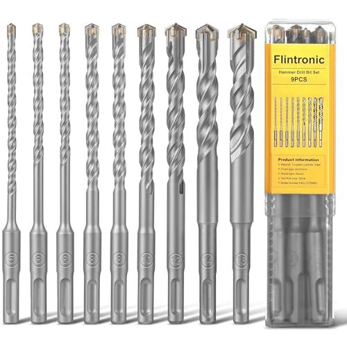 Flintronic Set Di 9 Punte Per Trapano Per Calcestruzzo, Sds Plus, Punte Per Trapano Per Pietra, 5,6,6,8,8,10,12,14,16 X 160 Mm, Strumenti Per Forare Calcestruzzo, Piastrelle In Ceramica, Pietra