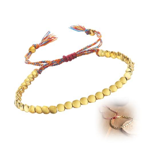 OUDQFCJ Bracciale tibetano in rame, 1 pezzo, fatto a mano, intrecciato, regolabile, stile con perline su tre lati, perline di rame e filo, 16-26 cm, colorato