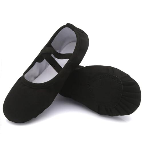 Uniuni Scarpette Danza Classica Bambina Tela Scarpe da Balletto Donna Mezza Punta Ginnastica Scarpe Ragazze Suola in Cuoio Ballo Pantofole Nero 32