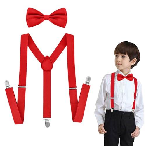 Tokaneit Bambino Papillon Set,Cinghie Regolabili,Bretelle per Bambini Papillon,Marsupio Porta Bambini a Forma di Y,Marsupi Elastici per Bambino Include 3 Clip Unisex Rosso
