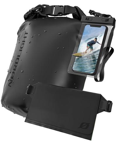 Nordlight Dry Bag Sacca Impermeabile con Custodia Per Cellulare e Marsupio (20L, Nero) Zaino, Sacca Stagna Borsa Impermeabile - Spiaggia, Canoa, Stand Up Paddling, Immersioni